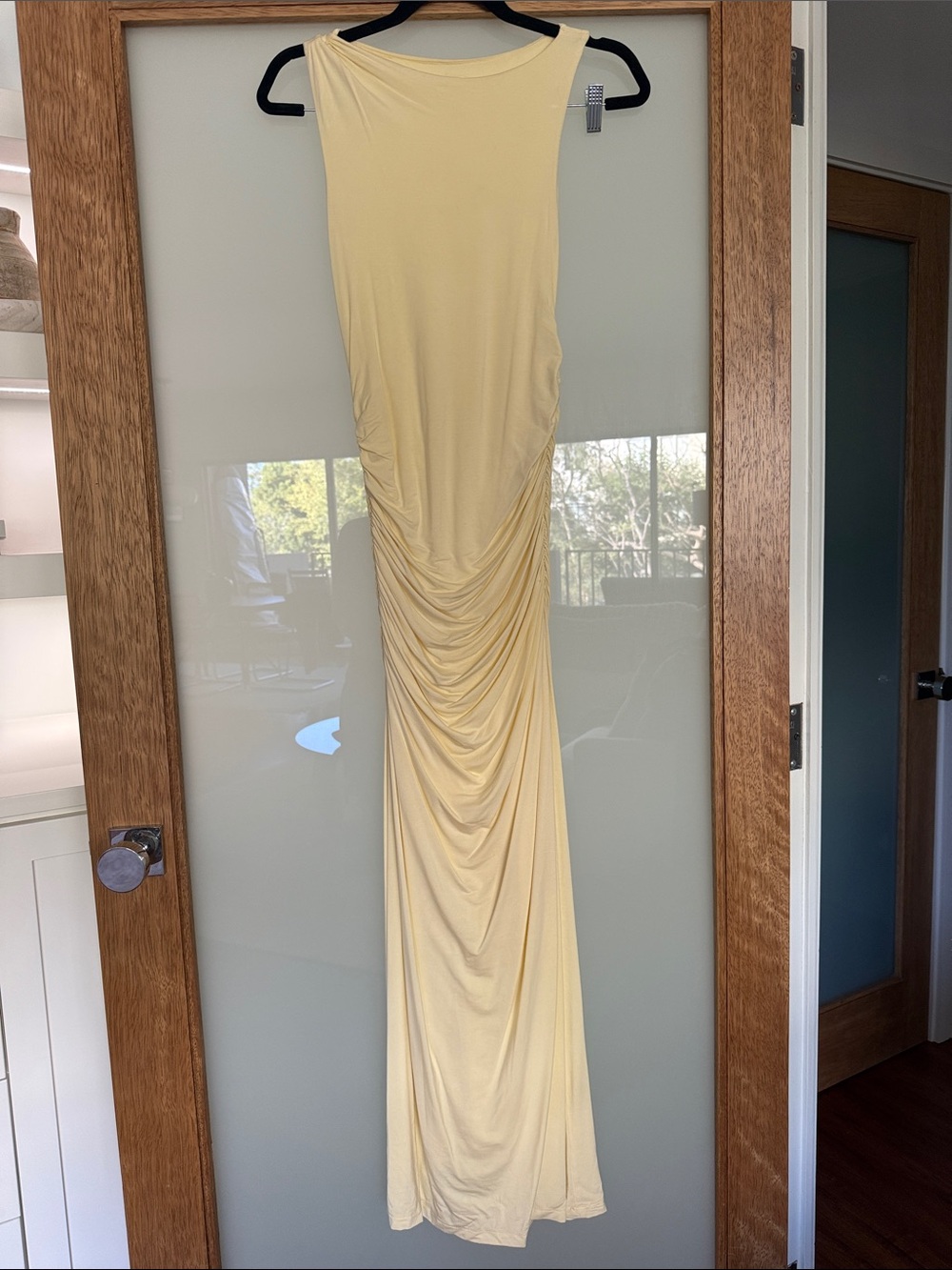 Kookai Sleeveless Ruched Maxi Dress in Pale Yellow